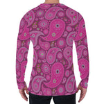 Pink Paisley Pattern Print Men's Long Sleeve T-Shirt