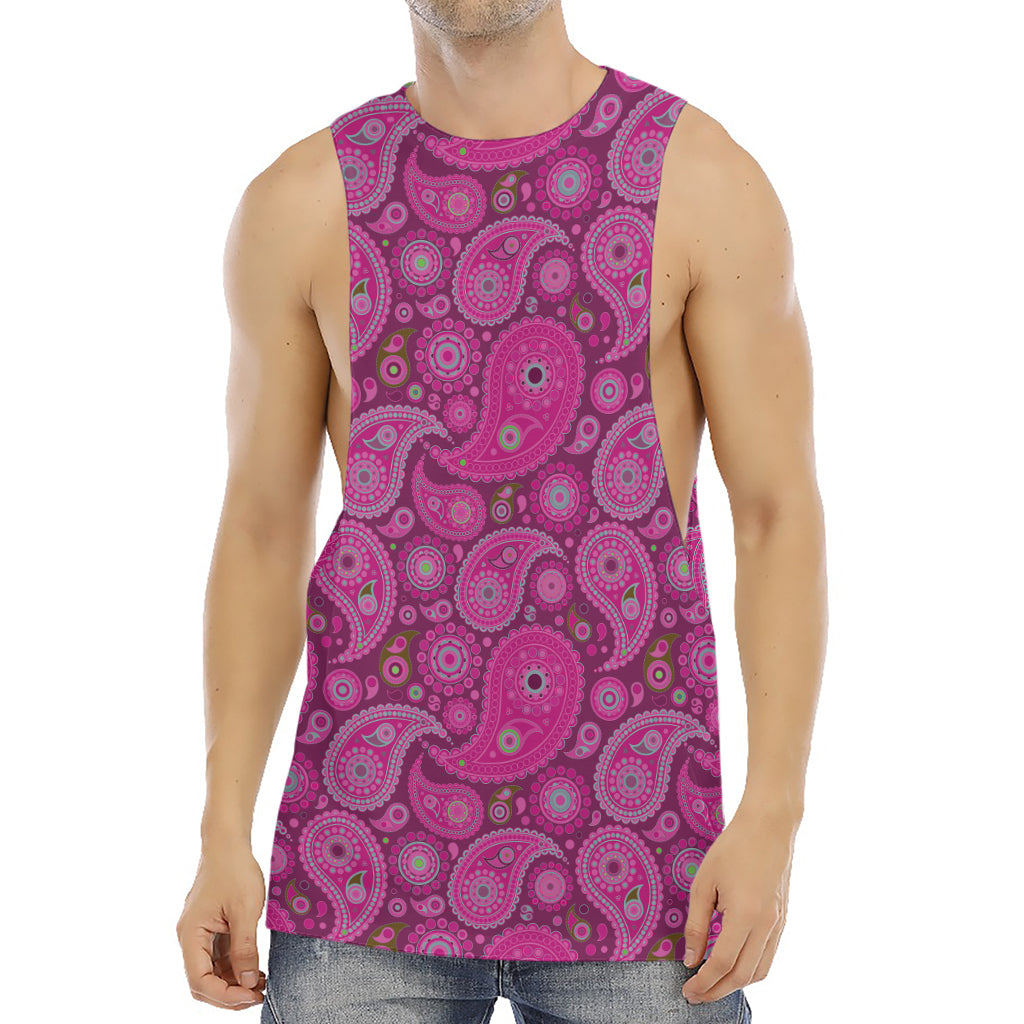Pink Paisley Pattern Print Men's Muscle Tank Top