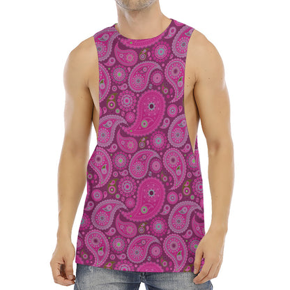 Pink Paisley Pattern Print Men's Muscle Tank Top