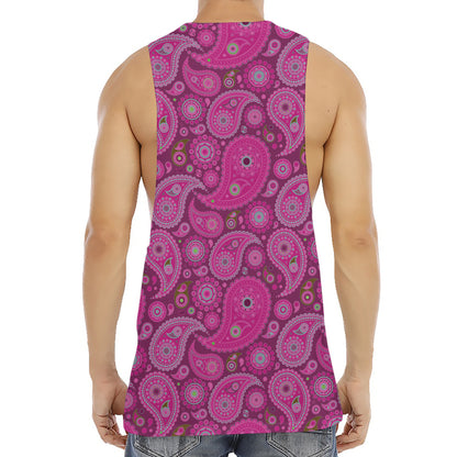 Pink Paisley Pattern Print Men's Muscle Tank Top