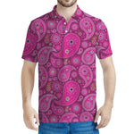 Pink Paisley Pattern Print Men's Polo Shirt