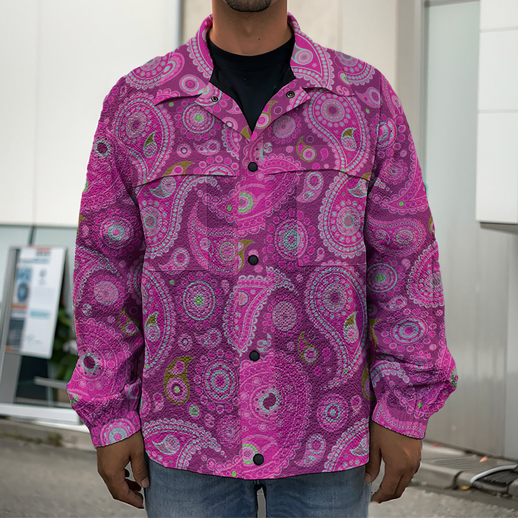 Pink Paisley Pattern Print Men's Shirt Jacket