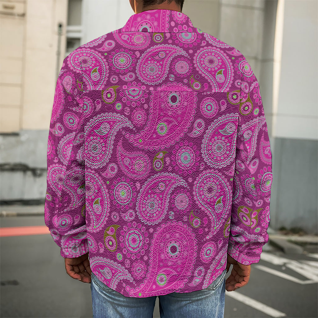 Pink Paisley Pattern Print Men's Shirt Jacket