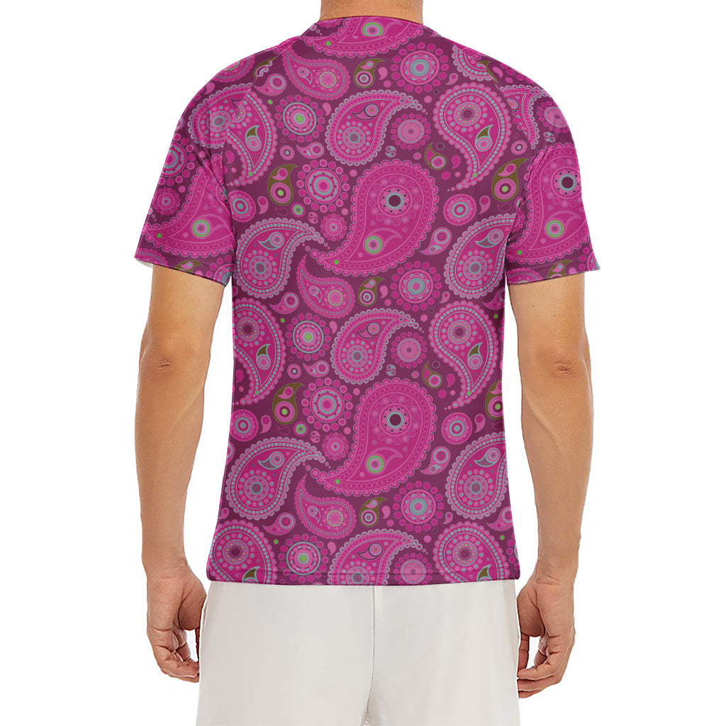 Pink Paisley Pattern Print Men's Short Sleeve Rash Guard