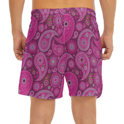 Pink Paisley Pattern Print Men's Split Running Shorts