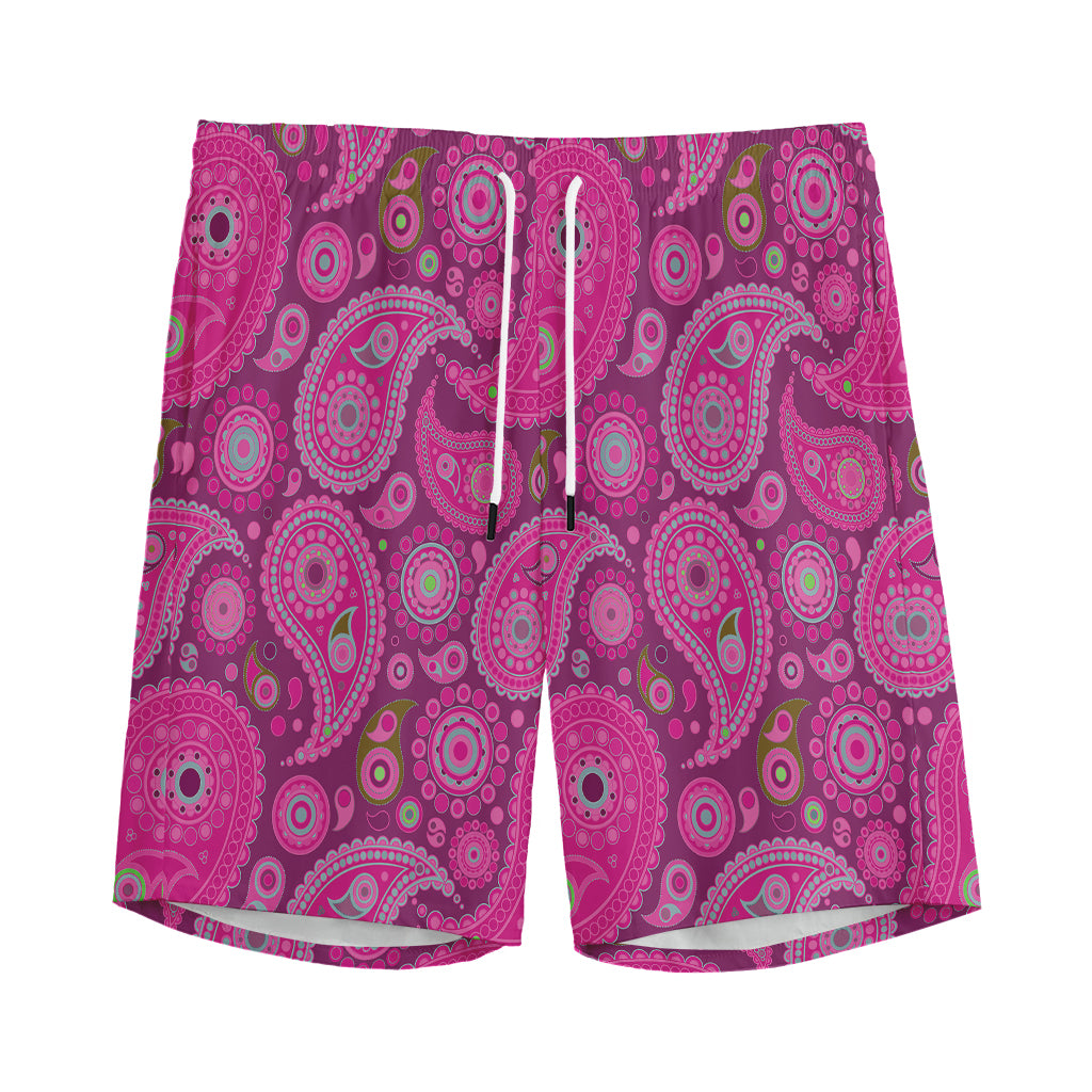 Pink Paisley Pattern Print Men's Sports Shorts
