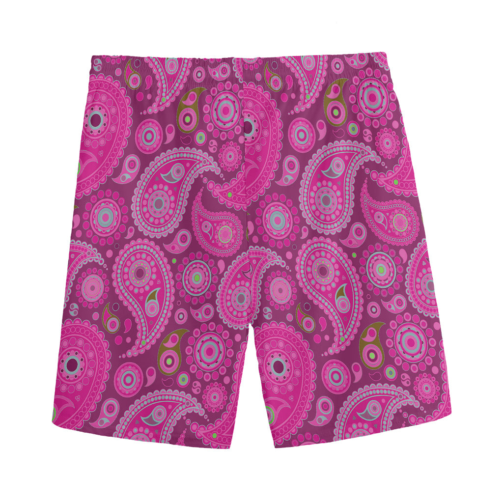 Pink Paisley Pattern Print Men's Sports Shorts