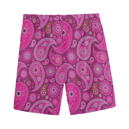 Pink Paisley Pattern Print Men's Sports Shorts