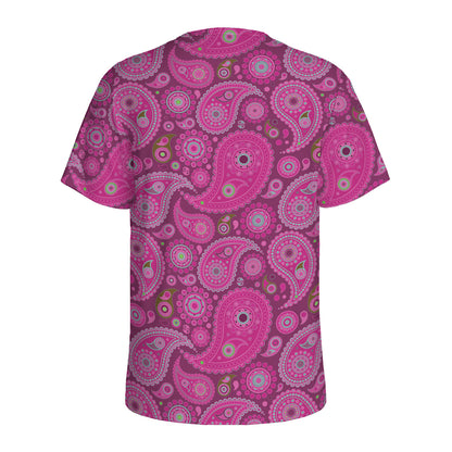 Pink Paisley Pattern Print Men's Sports T-Shirt