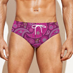 Pink Paisley Pattern Print Men's Swim Briefs