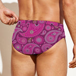 Pink Paisley Pattern Print Men's Swim Briefs