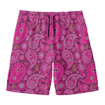 Pink Paisley Pattern Print Men's Swim Trunks