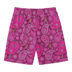 Pink Paisley Pattern Print Men's Swim Trunks