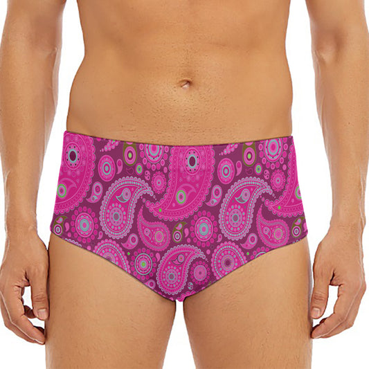 Pink Paisley Pattern Print Men's Triangle Swim Briefs