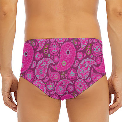 Pink Paisley Pattern Print Men's Triangle Swim Briefs