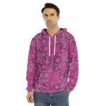 Pink Paisley Pattern Print Men's Velvet Pullover Hoodie