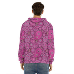Pink Paisley Pattern Print Men's Velvet Pullover Hoodie