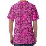 Pink Paisley Pattern Print Men's Velvet T-Shirt