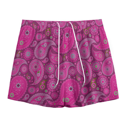 Pink Paisley Pattern Print Mesh Shorts
