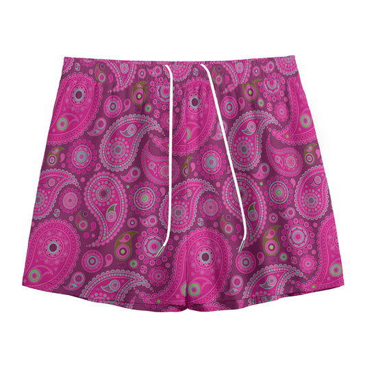 Pink Paisley Pattern Print Mesh Shorts