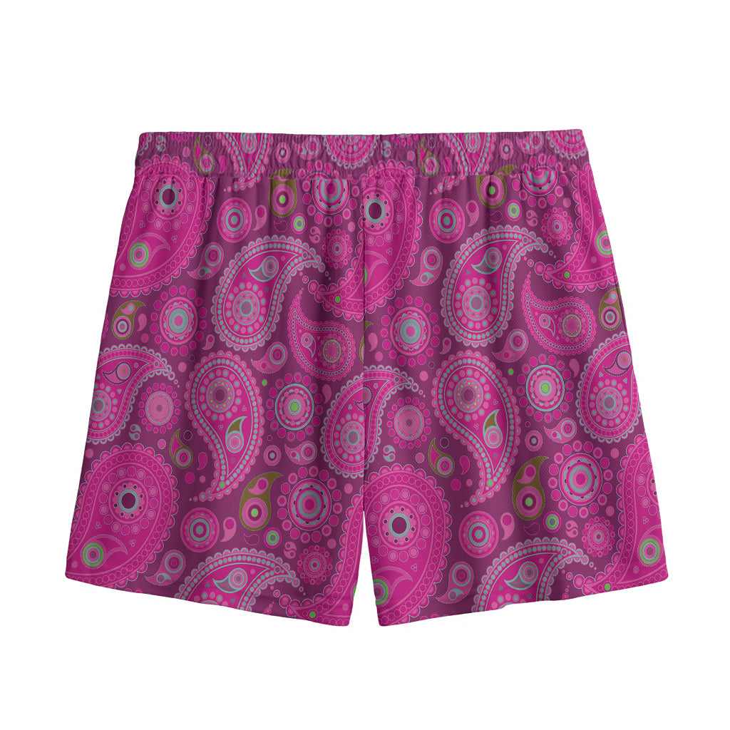 Pink Paisley Pattern Print Mesh Shorts