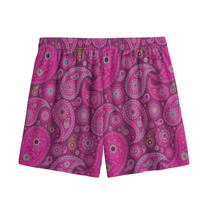 Pink Paisley Pattern Print Mesh Shorts