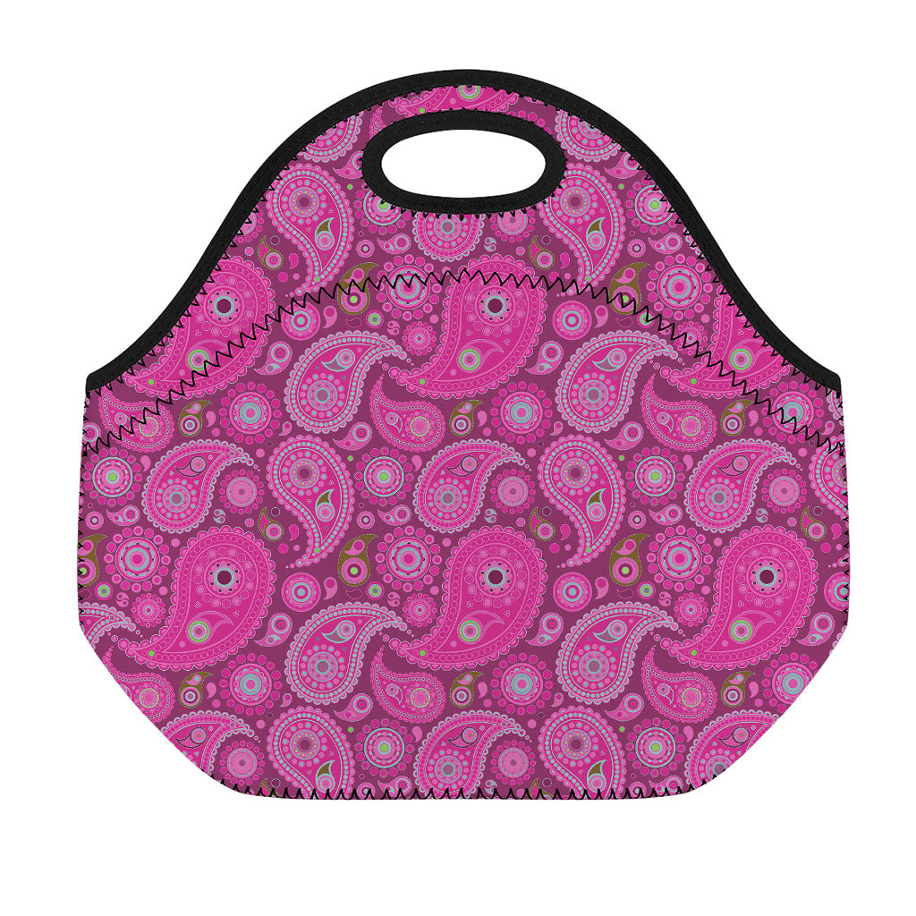 Pink Paisley Pattern Print Neoprene Lunch Bag