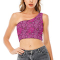 Pink Paisley Pattern Print One Shoulder Crop Top