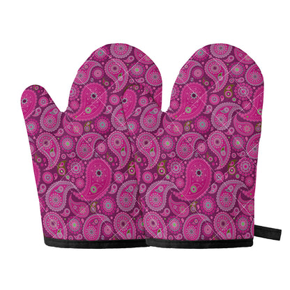 Pink Paisley Pattern Print Oven Mitts
