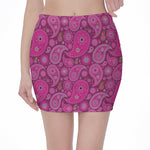 Pink Paisley Pattern Print Pencil Mini Skirt