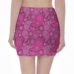 Pink Paisley Pattern Print Pencil Mini Skirt