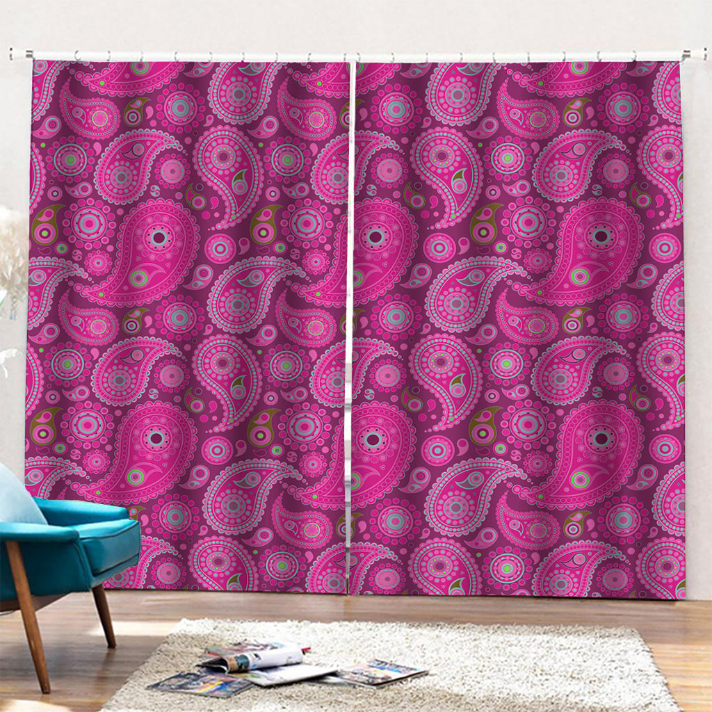 Pink Paisley Pattern Print Pencil Pleat Curtains