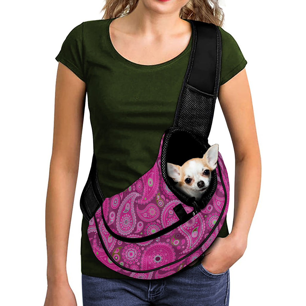 Pink Paisley Pattern Print Pet Sling Carrier