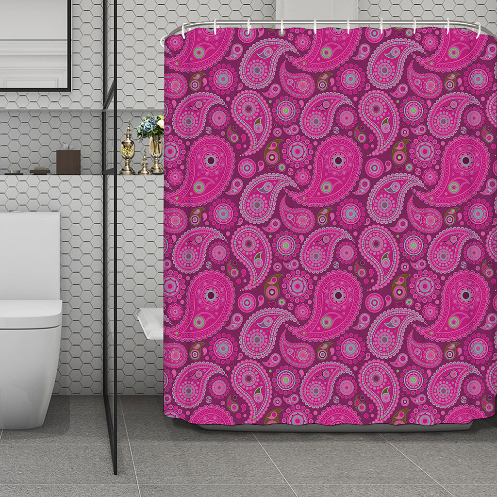 Pink Paisley Pattern Print Polyester Shower Curtain