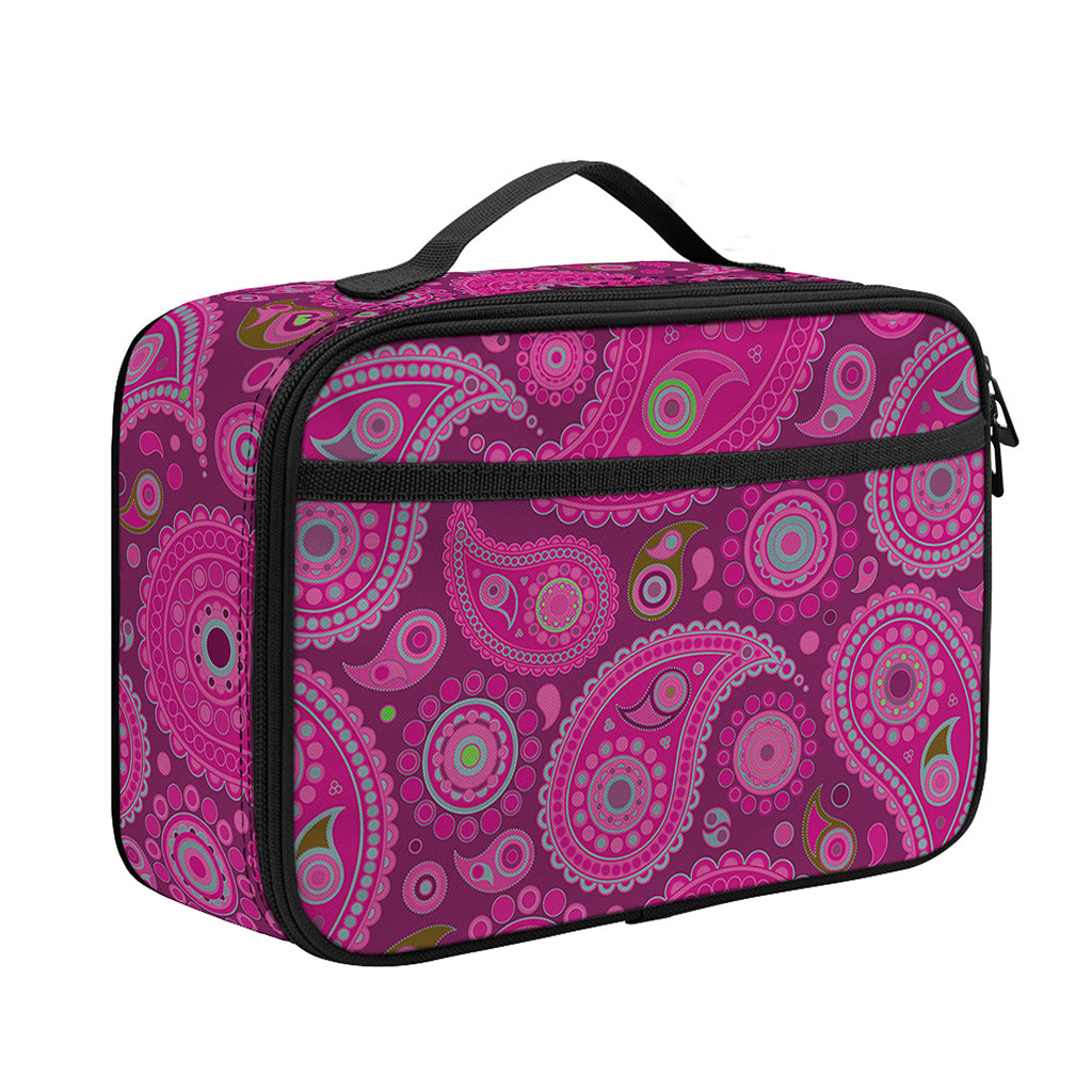 Pink Paisley Pattern Print Portable Lunch Bag