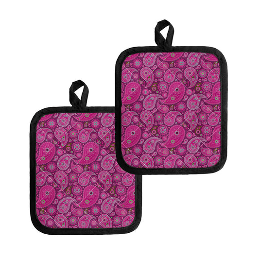 Pink Paisley Pattern Print Pot Holders