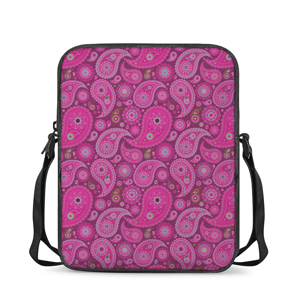 Pink Paisley Pattern Print Rectangular Crossbody Bag