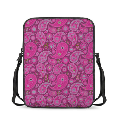 Pink Paisley Pattern Print Rectangular Crossbody Bag