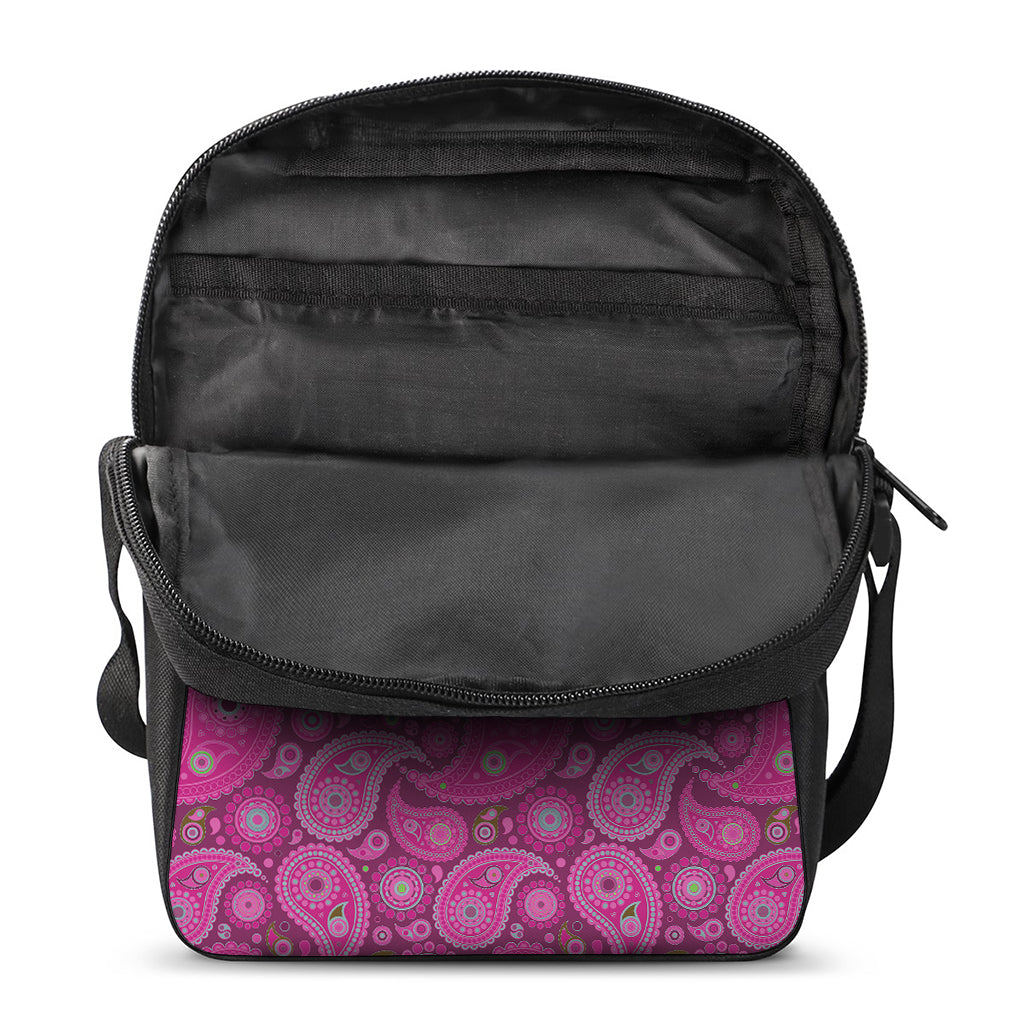 Pink Paisley Pattern Print Rectangular Crossbody Bag