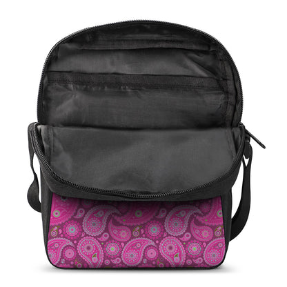 Pink Paisley Pattern Print Rectangular Crossbody Bag