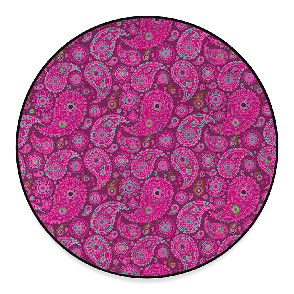 Pink Paisley Pattern Print Round Floor Mat