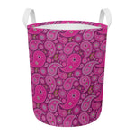 Pink Paisley Pattern Print Round Laundry Basket