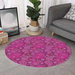 Pink Paisley Pattern Print Round Rug