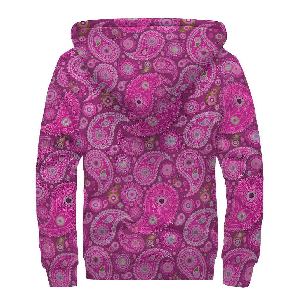 Pink Paisley Pattern Print Sherpa Lined Zip Up Hoodie