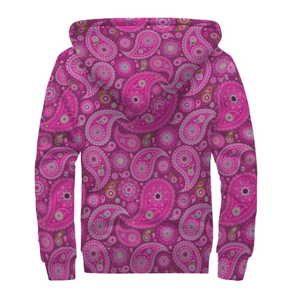 Pink Paisley Pattern Print Sherpa Lined Zip Up Hoodie