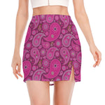 Pink Paisley Pattern Print Side Slit Mini Skirt