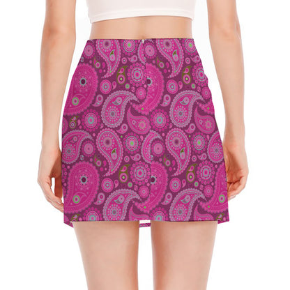 Pink Paisley Pattern Print Side Slit Mini Skirt