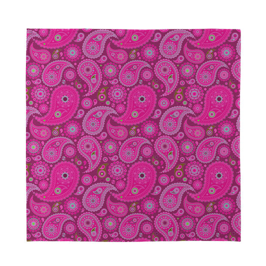 Pink Paisley Pattern Print Silk Bandana