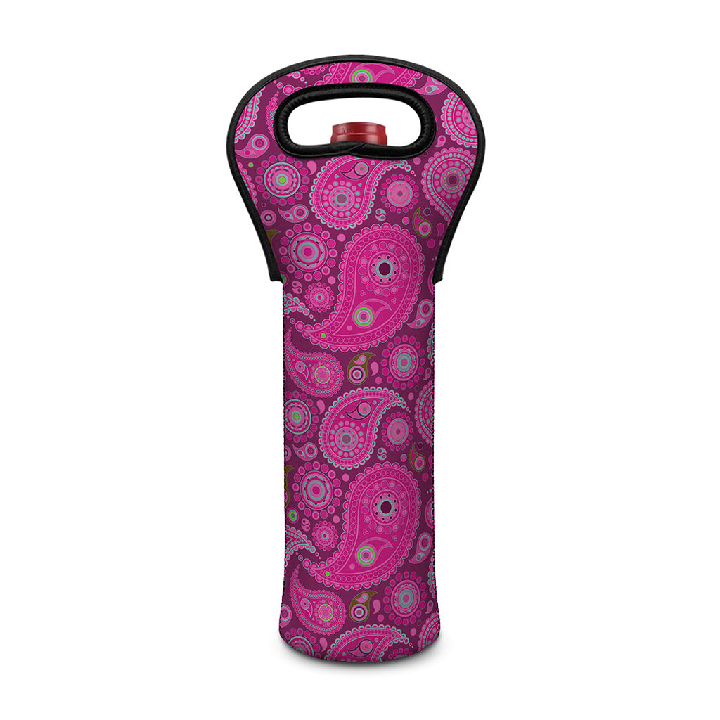 Pink Paisley Pattern Print Single Neoprene Wine Tote