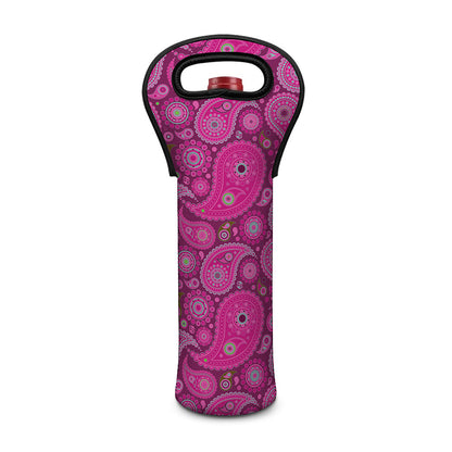 Pink Paisley Pattern Print Single Neoprene Wine Tote